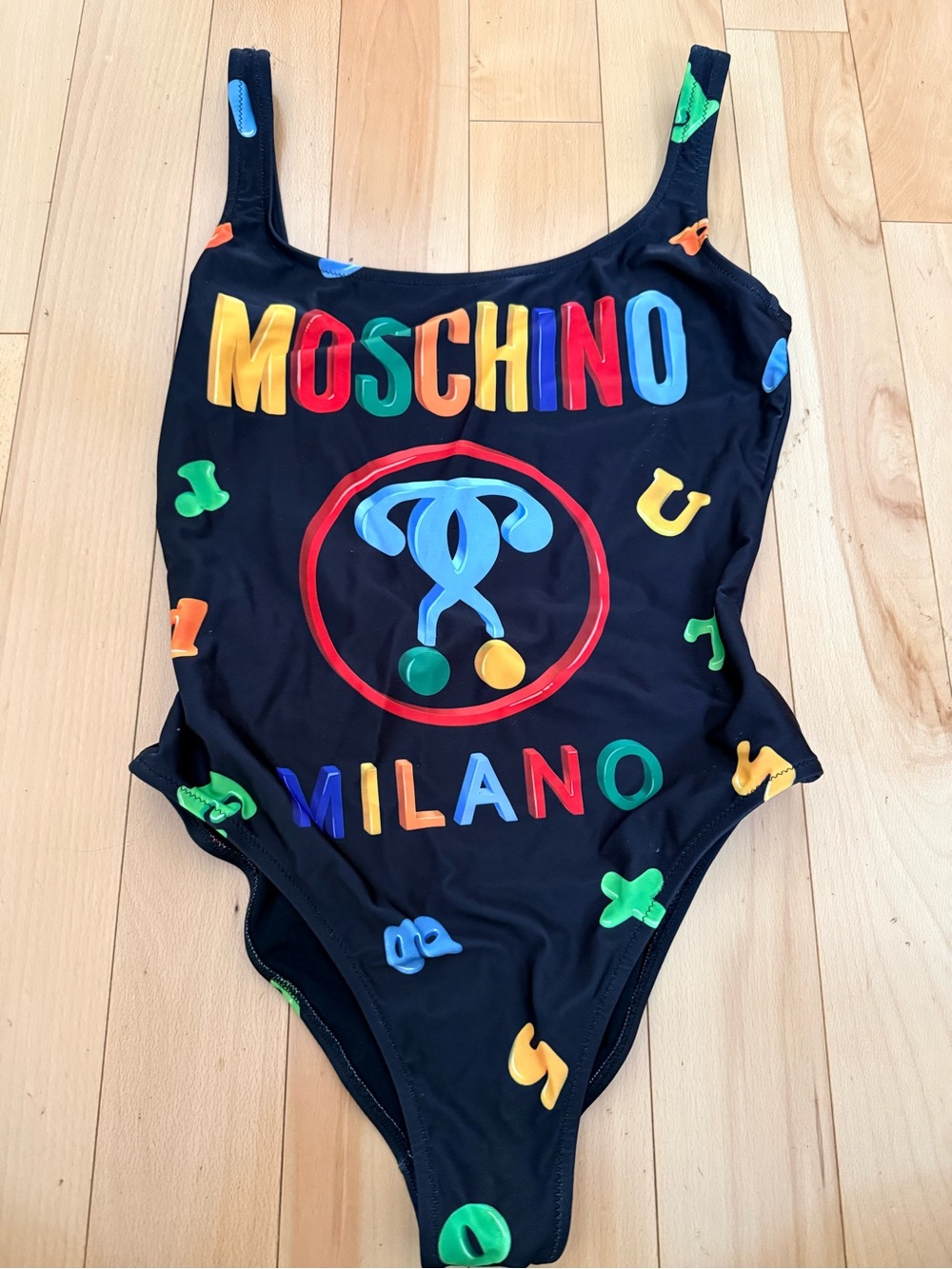Moschino Black Swimsuit with White Logo Tag
